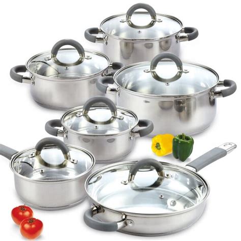 cook  home  piece stainless steel cookware set  gray  stainless