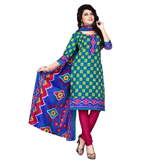 Sahari Designs Red And Blue Cotton Dress Material Buy Sahari Designs