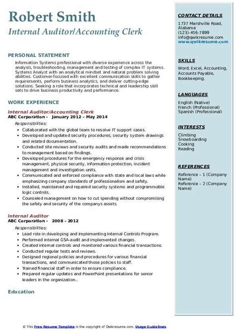 internal job resume template