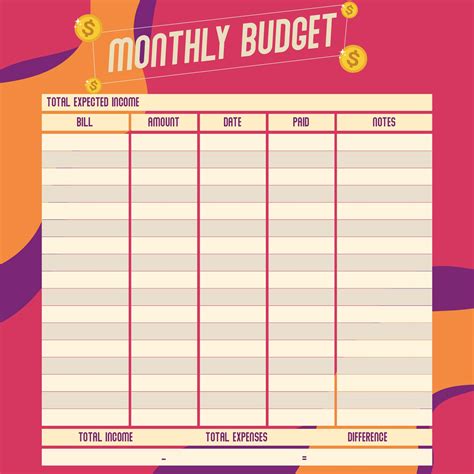 printable budget worksheet template