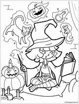 Pages Witch Halloween Little Coloring Practis Color sketch template
