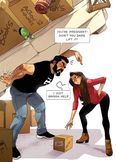 relationship comic illustrates funny moments during couple s pregnancy