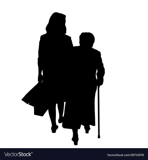 adult daughter and elderly mother silhouette vector image