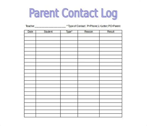 telephone call log template parent contact log parent contact