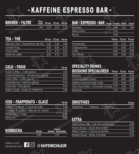 menu  kaffeine espresso bar bathurst