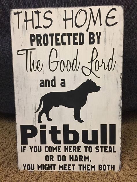 pitbull wood signpallet sign home protected  good lord etsy