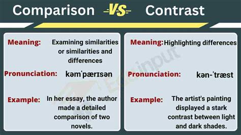 comparison  contrast difference   examples