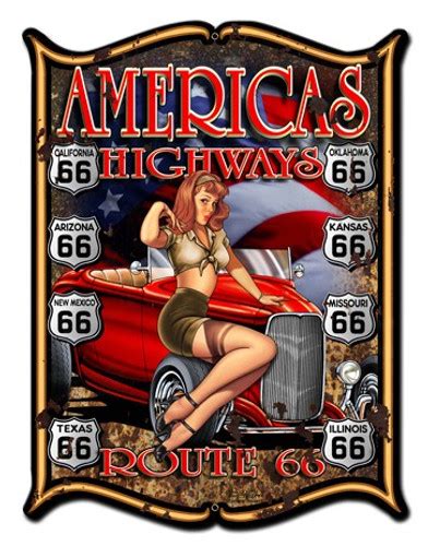 Hot Rod Pinup Girl Metal Sign 36 X 24 Inches