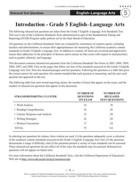 cst released test questions grade  ela standardized testing