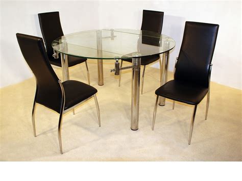 Large 130cm Round Clear Glass Dining Table And 4 Chairs Homegenies