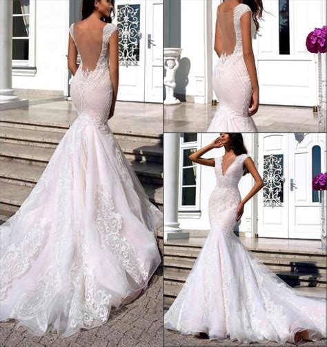 China Lace Bridal Gowns Cap Sleeves Blush Mermaid Wedding Dress 2021