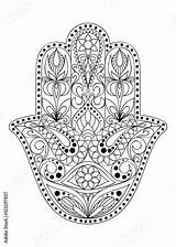 Hamsa Fatima Symbol Amulet Jewish Culturen Symbool Ethnic Etnische Getekend Eastern Arabische Kleuring Bloemenornament Veel Voorkomt Volwassen Indiase Joodse Oostelijk sketch template