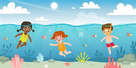 premium vector cute kids diving   sea