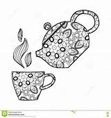 Coloring Teapot Cup Zentangle Dreamstime Tea Template Book Adult sketch template