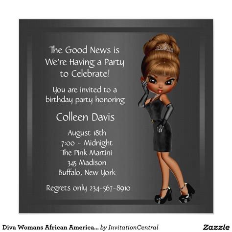 diva womans african american birthday party invitation zazzle