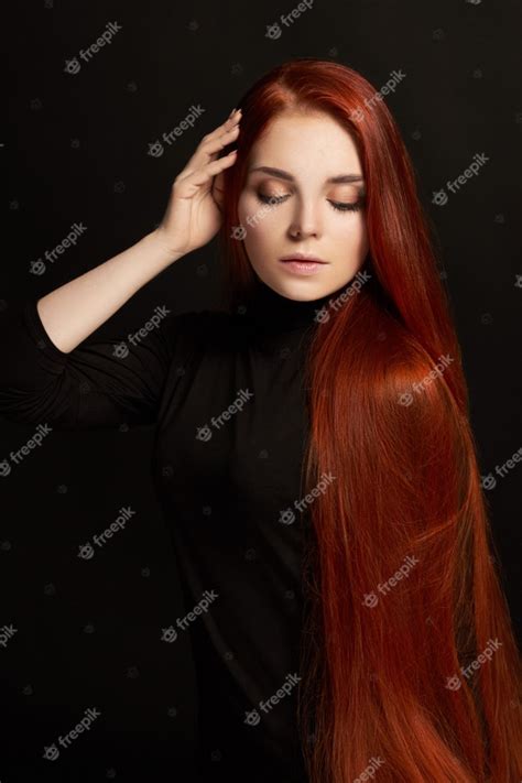 Sexy Beautiful Redhead Girl With Long Hair Photo Premium Download