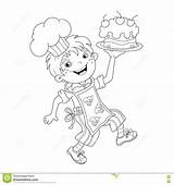 Coloring Chef Outline Cake Boy Cartoon Child Kids Preview Outlined sketch template