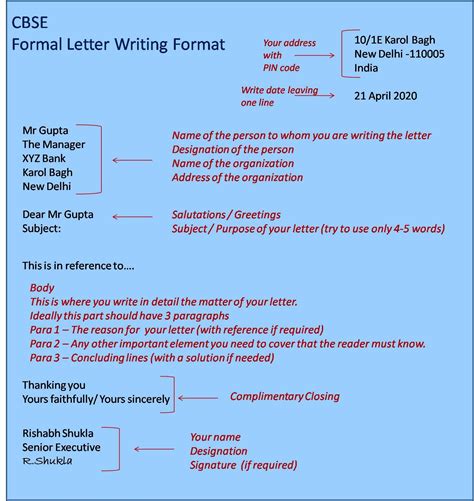cbse formal letter format formal letter writing letter writing