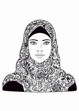 Coloring Pages Woman Adults Muslim Girl Women Oriental Hijab Headscarf Famous Color Girls Persian Print Sheets Printable Young Wears Who sketch template