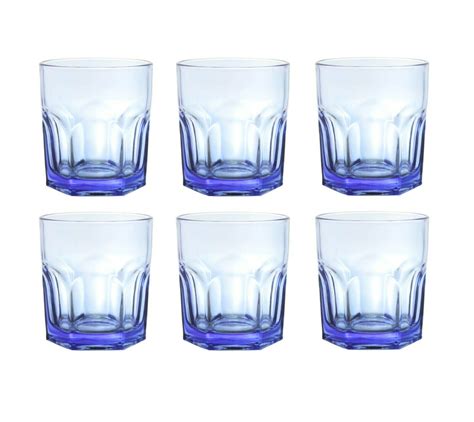 6 X Blue Glass Water Tumblers 330ml Whiskey Juice Drinking Glasses