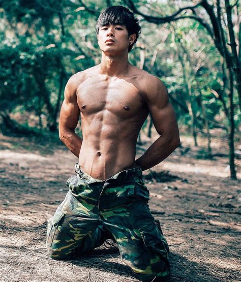 Shirtless Male Muscular Asian Hunk Jock Shorts Walking Beefcake Photo