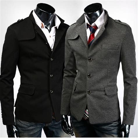 new men s casual slim fit stand collar single breasted dress suit sport