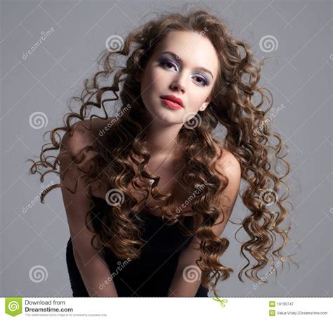glamour face of teen girl with long curly hair stock image image of