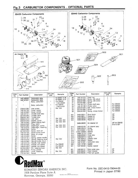 red max eb  serial   date  parts diagram   carb componentsopt parts