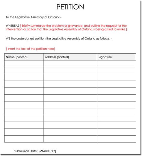 printable blank petition signature sheet template printable templates