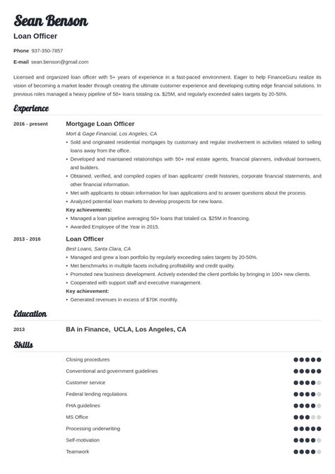 loan officer resume sample  job description skills