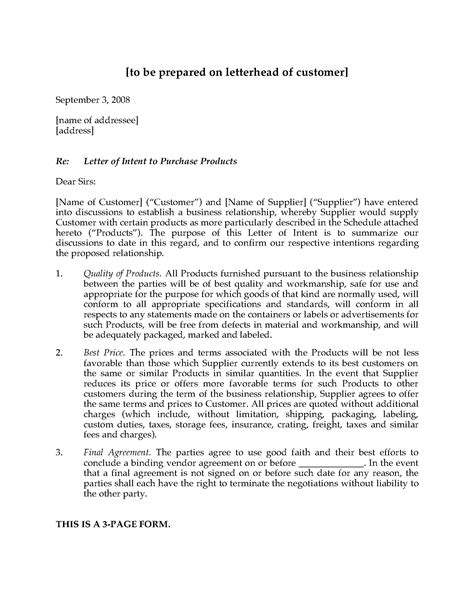 letter  intent  purchase template  letter  intent