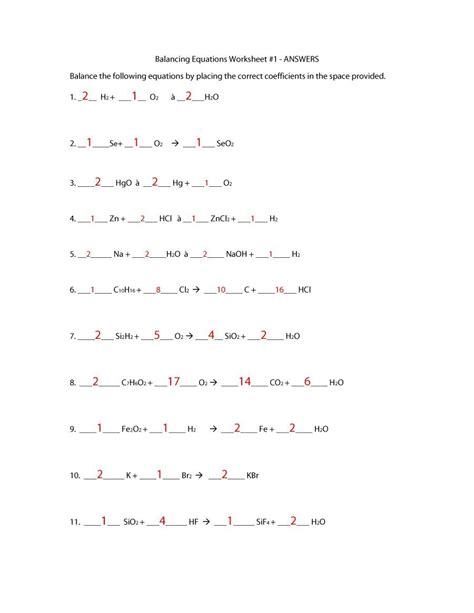 balancing chemical equations worksheets  answers db excelcom