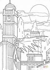 Coloring Batman Gotham City Pages Drawing Skyline Printable Cartoon Color Coloriage Book Drawings Consignes Protector sketch template