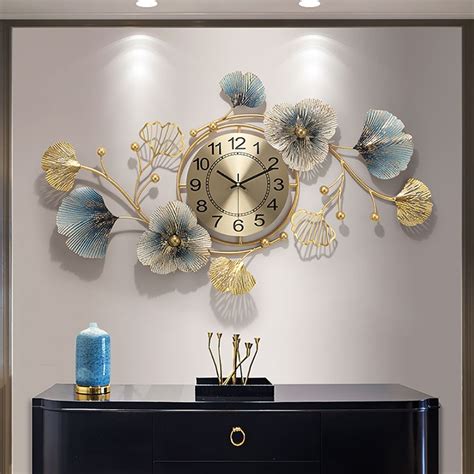 light luxury creative metal ginkgo leaves artistic wall clock home