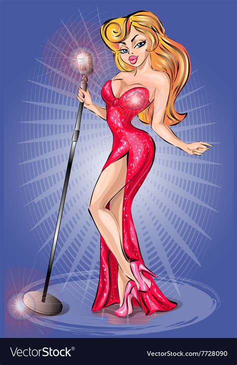 Sexy Pin Up Girl Wearing Red Dress Singing With Vector Image