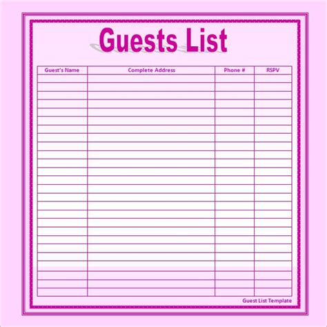 guest list print