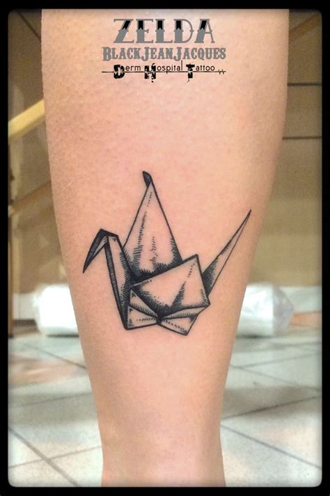 origami crane etching tattoo   zeldablackjeanjacques