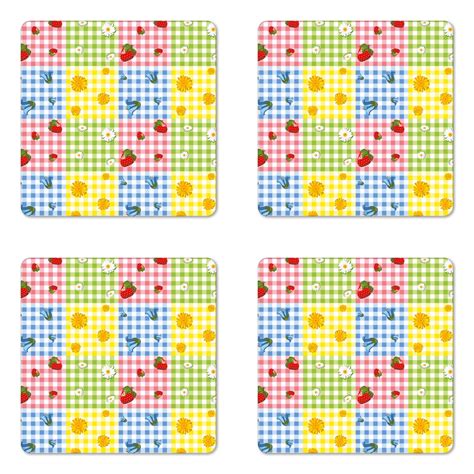 spring coaster set   colorful pattern  strawberries chamomiles