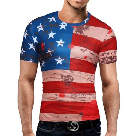 male 2018 brand short sleeve american flag 3d digital print t shirt o