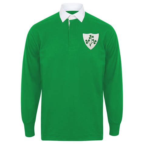 ireland irish vintage retro embroidered rugby shirt green print   shirt