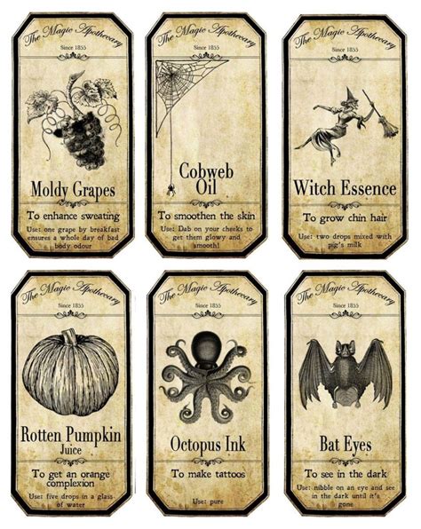 vintage printable halloween bottle labels
