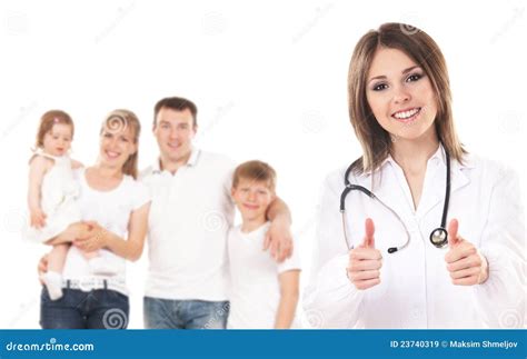 young caucasian family   happy female doctor royalty  stock