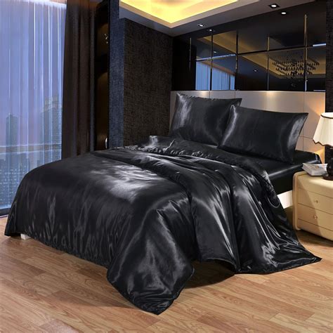 write black bedding sets king double size satin silk summer used cold