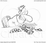 Poker Man Winnings Taking Illustration Line His Royalty Clipart Toonaday Rf sketch template