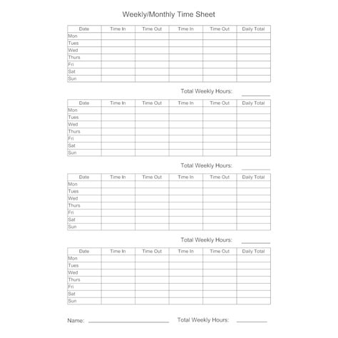 timesheet template timesheet template time sheet printable