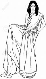 Saree Clipart Indian Sari Woman Wearing Bridal Stock Illustration Outfit Clipground Vector sketch template