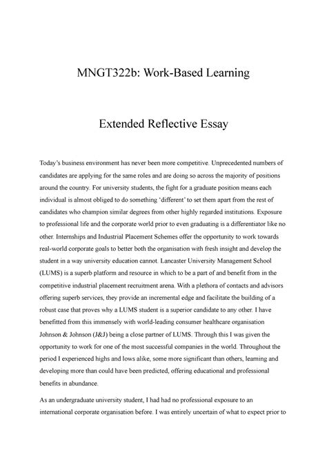extended reflective essay  mngtb work based learning extended