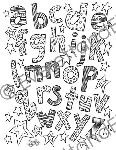 digital  lowercase letters coloring page hand lettering