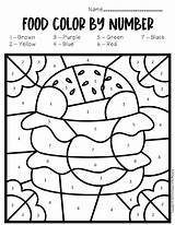 Number Color Food Worksheets Preschool Printable Kindergarten Coloring Math Kids Numbers Printables sketch template