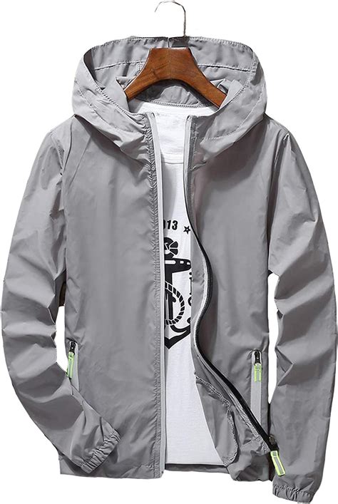 ultra light mens hooded jacket thin windbreaker coat sunscreen waterproof casual jackets gray